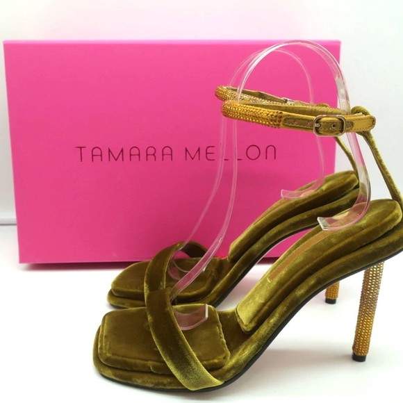 Tamara Mellon Shoes - Tamara Mellon Stellar Sandals Topaz Crystal-Embellished Velvet Size 37 NEW